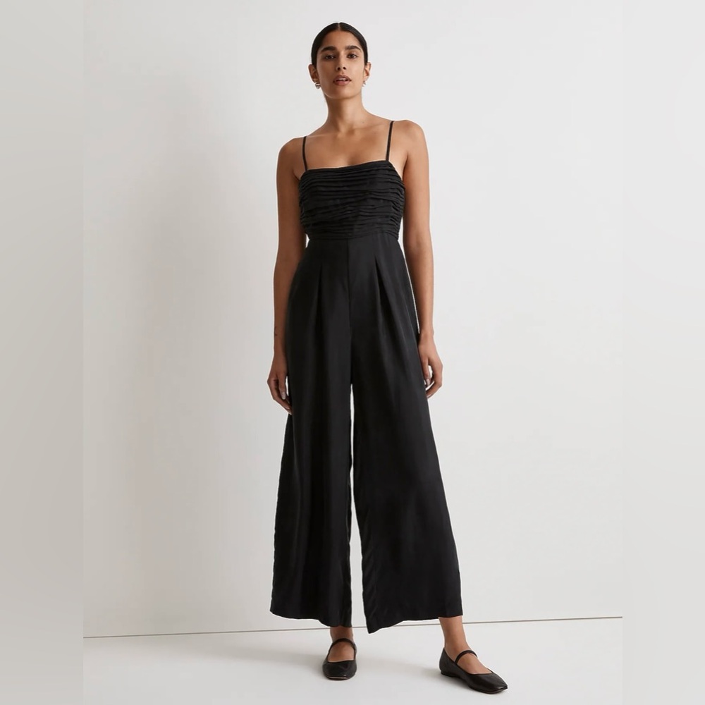 Ruched Crop Straight-Leg Jumpsuit